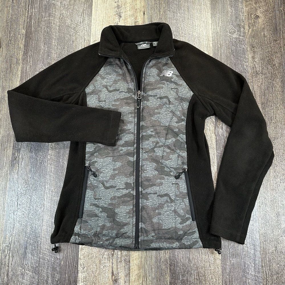 New Balance Women's Small Camo Quilted Mixed Material Fleece Jacket Zip Thumb